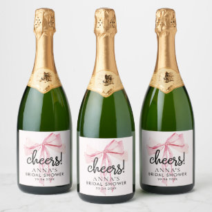 Pink Bow She's Tying The Knot Bridal Shower Sparkling Wine Label