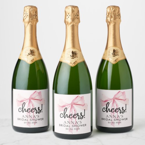 Pink Bow Shes Tying The Knot Bridal Shower Sparkling Wine Label