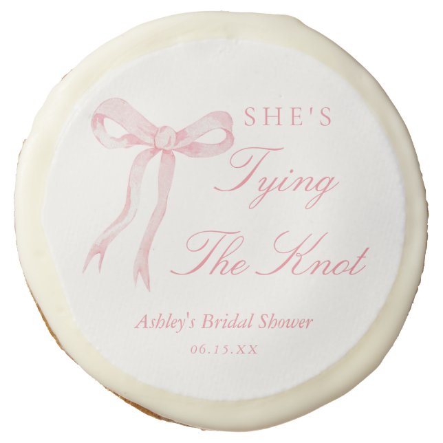 Pink Bow She's Tying The Knot Bridal Shower Sugar Cookie (Front)