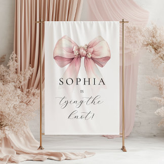 Pink Bow She's Tying The Knot Bridal Shower Tapestry