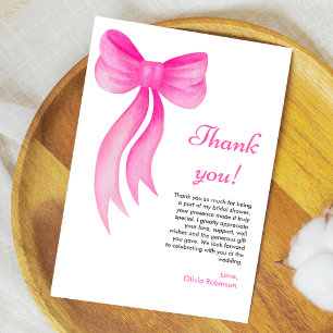 Pink Bow She's Tying the Knot Bridal Shower  Thank You Card