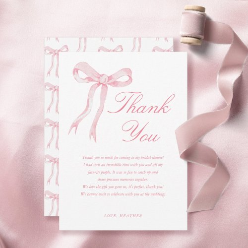 Pink Bow Shes Tying The Knot Bridal Shower Thank You Card