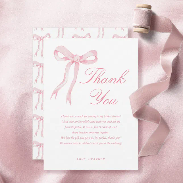 Pink Bow She's Tying The Knot Bridal Shower Thank You Card | Zazzle