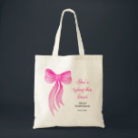 Pink Bow She's Tying the Knot Bridal Shower  Tote Bag<br><div class="desc">Bow Bridal Shower Theme - Pink Bow She's Tying the Knot Bridal Shower Tote Bag.</div>