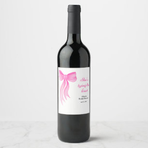 Pink Bow She's Tying the Knot Bridal Shower Wine Label