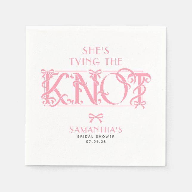 Pink Bow She's Tying the Knot Chic Bridal Shower Napkins (Front)