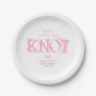 Pink Bow She's Tying the Knot Chic Bridal Shower Paper Plates