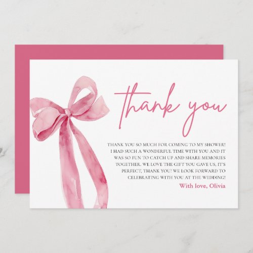 Pink Bow Shes Tying the Knot Thank You Card