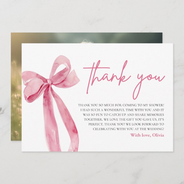 Pink Bow She's Tying the Knot Thank You Card (Front/Back)