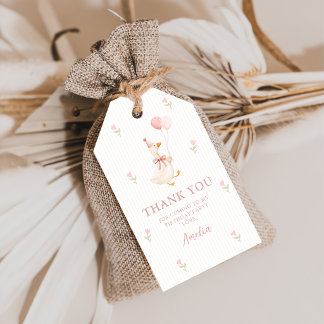 Pink Bow Silly Goose Balloons Floral 1st Birthday Gift Tags