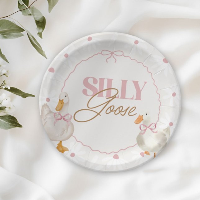 Pink Bow Silly Goose Coquette Birthday Paper Plates (Creator Uploaded)