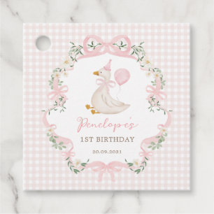 Pink Bow Silly Goose First Birthday Party Favor Tags