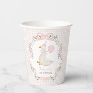 Pink Bow Silly Goose Girl 1st Birthday Paper Cups