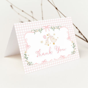 Pink Bow Silly Goose Girl Baby Shower Letterpress Thank You Card