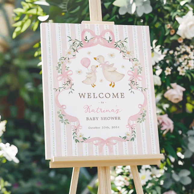 Pink Bow Silly Goose Girl Baby Shower Welcome Foam Board | Zazzle