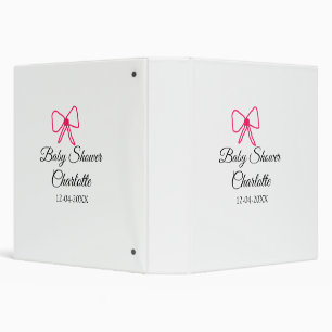 PINK BOW SIMPLE BABY SHOWER ADD NAME DATE MINIMAL 3 RING BINDER