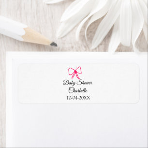 PINK BOW SIMPLE BABY SHOWER ADD NAME DATE MINIMAL LABEL