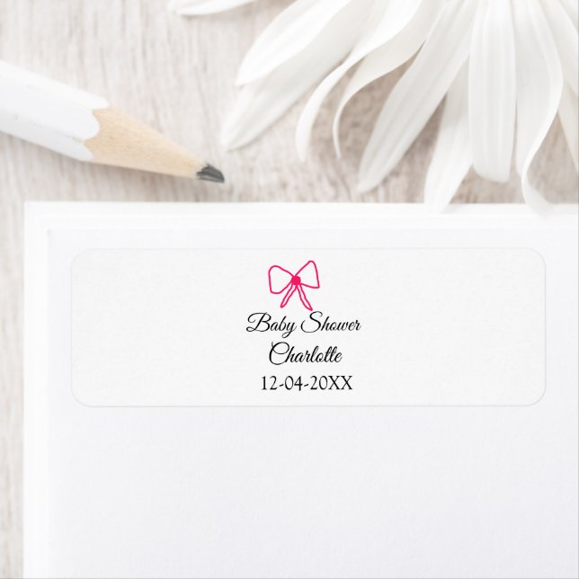 PINK BOW SIMPLE BABY SHOWER ADD NAME DATE MINIMAL LABEL (Insitu)