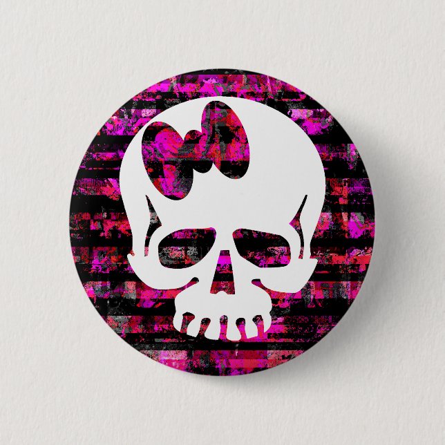 Pink Bow Skull Button (Front)