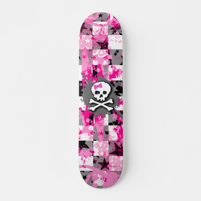Pink Bow Skull Skateboard Deck (Front)