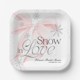 Pink Bow Snow in Love Personalized Baby Shower Paper Plates
