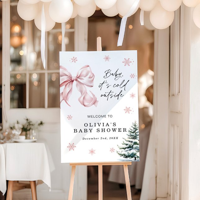 Pink Bow Snowflake Baby Shower Welcome Sign 24x36" (Creator Uploaded)