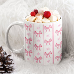 Pink Bow &amp; Snowflake Christmas Holiday Mug