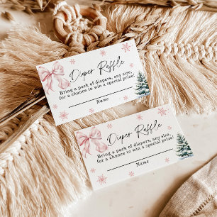 Pink Bow Snowflake Diaper Raffle Card, Winter Baby Enclosure Card