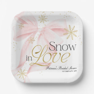 Pink Bow & Snowflake Snow In Love Bridal Shower Paper Plates