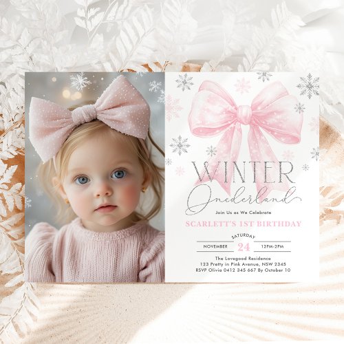 Pink Bow Snowflake Winter Onederland 1st Birthday
