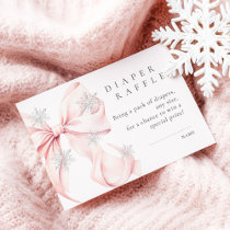 Pink Bow Snowflakes Baby Shower Diaper Raffle Enclosure Card