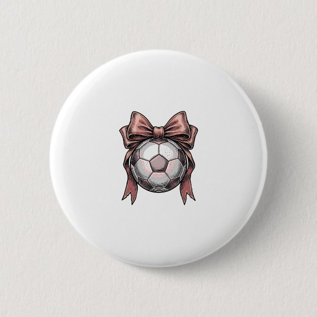 Pink Bow Soccer Ball Vintage Button (Front)