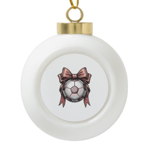 Pink Bow Soccer Ball Vintage Ceramic Ball Christmas Ornament
