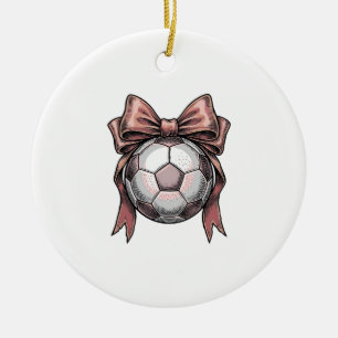 Pink Bow Soccer Ball Vintage Ceramic Ornament