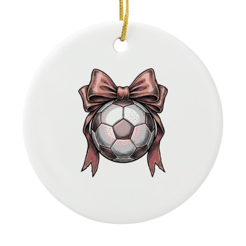 Pink Bow Soccer Ball Vintage Ceramic Ornament