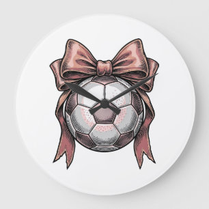 Pink Bow Soccer Ball Vintage Large Clock