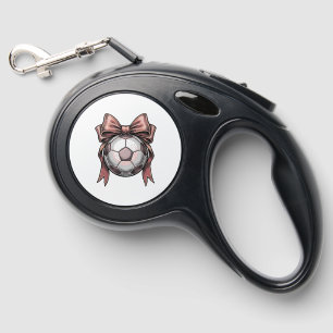 Pink Bow Soccer Ball Vintage Retractable Pet Leash