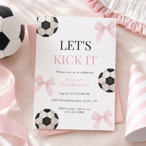 Pink Bow Soccer Birthday Party for Girls Coquette  Invitation