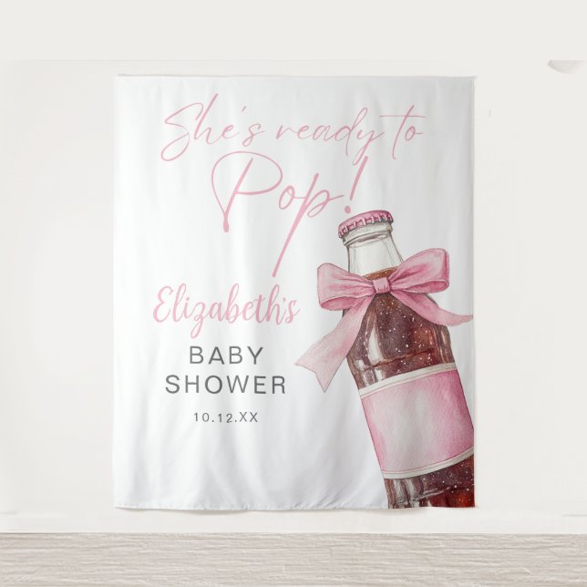 Pink Bow Soda Bottle Baby Shower Photo Backdrop (Front)
