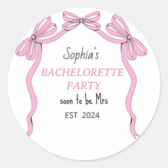 Pink Bow Soon To Be Mrs Bachelorette Favor Sticker (Front)