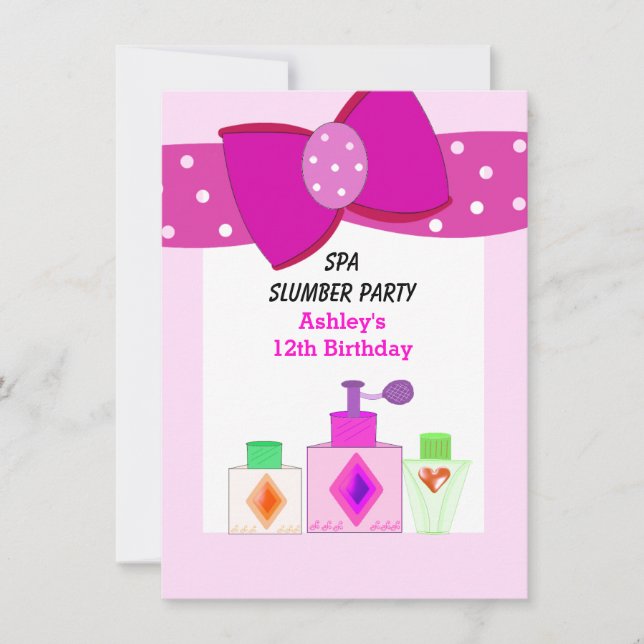 Pink Bow Spa Slumber Party Invitation (Front)