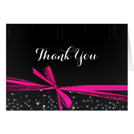 Pink Bow Sparkle Bling Holiday Party Greeting Card (Front Horizontal)