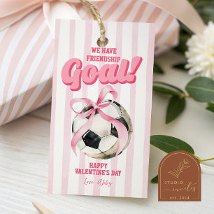 Pink Bow Sports Soccer Stripe Valentine Tag