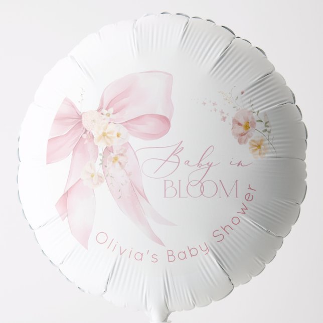Pink Bow Spring wildflowers Baby in Bloom Balloon (Front)