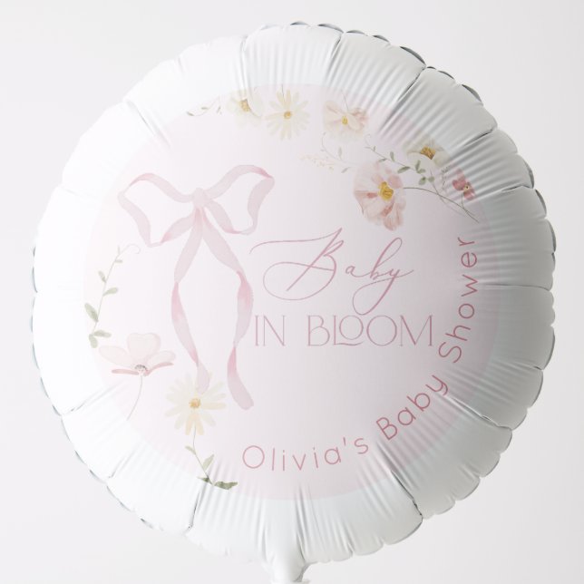 Pink Bow Spring wildflowers Baby in Bloom Balloon (Front)