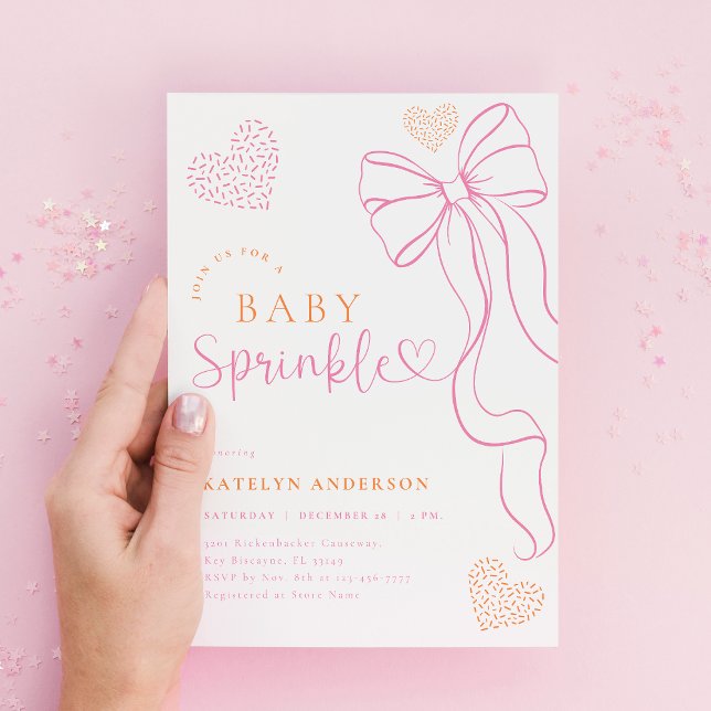 Pink Bow Sprinkle Baby Shower Invitation (Creator Uploaded)