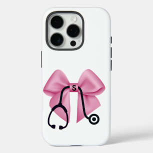 Pink Bow & Stethoscope Personalized Medical iPhone 16 Pro Case