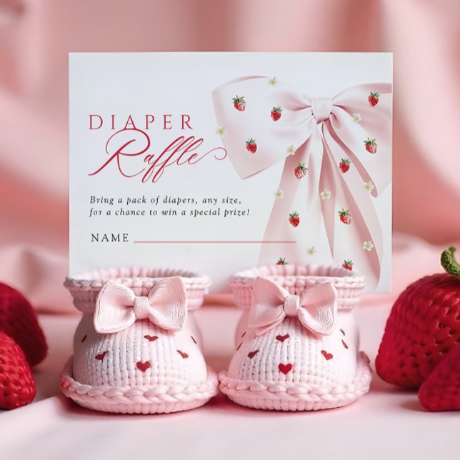 Pink Bow Strawberries Baby Shower Diaper Raffle Enclosure Card (Creator Uploaded)