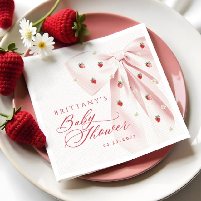 Pink Bow Strawberries Baby Shower Napkins (Creator Uploaded)