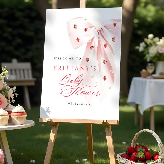 Pink Bow Strawberries Baby Shower Welcome Sign (Creator Uploaded)